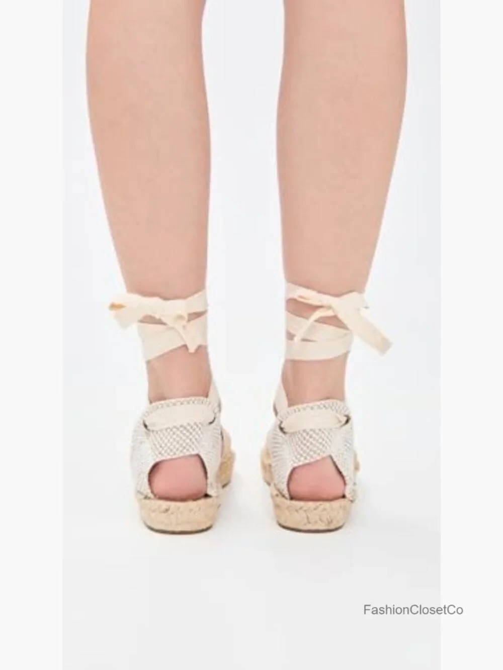 Crochet Lace Up Espadrilles Flat Sandals with Ankle Ties
